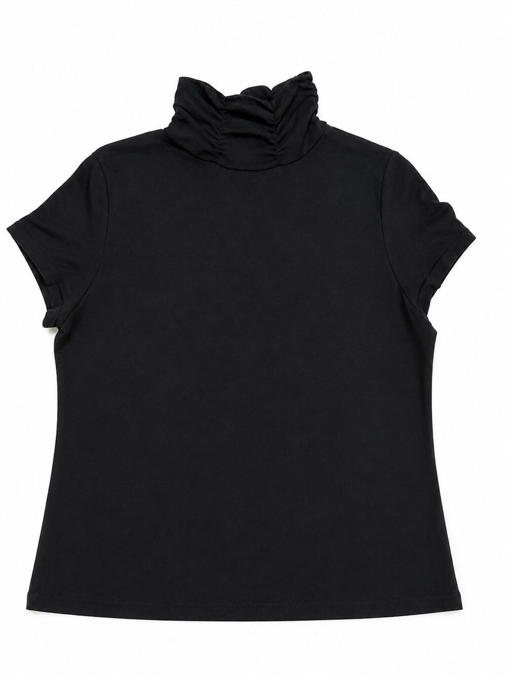 Kim Rogers Women’s L Black Ruched Mock Neck Short Sleeve Stretch Knit Top